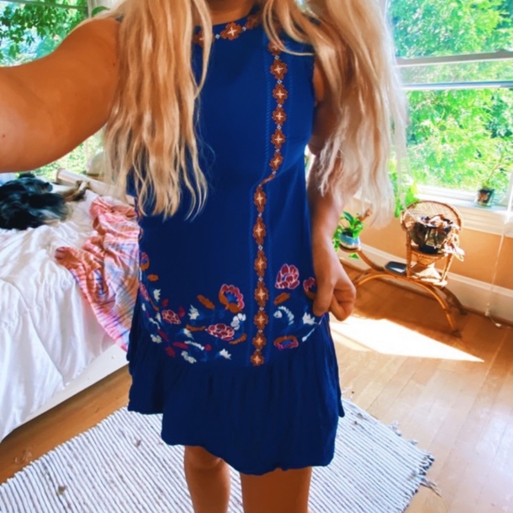 Blue Peplum Gypsy Boho Tribal Dress - Picture 4 of 5